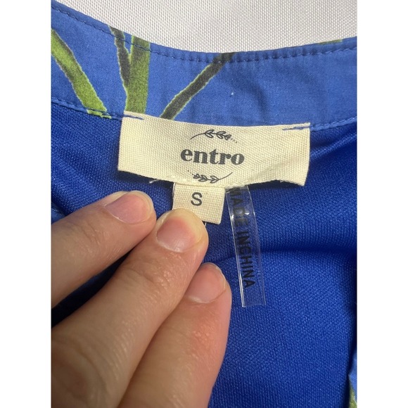 Entro Blue Pink Floral Puff Sleeve Ruffle Drop Waist Mini Dress S Cottagecore - Picture 6 of 15